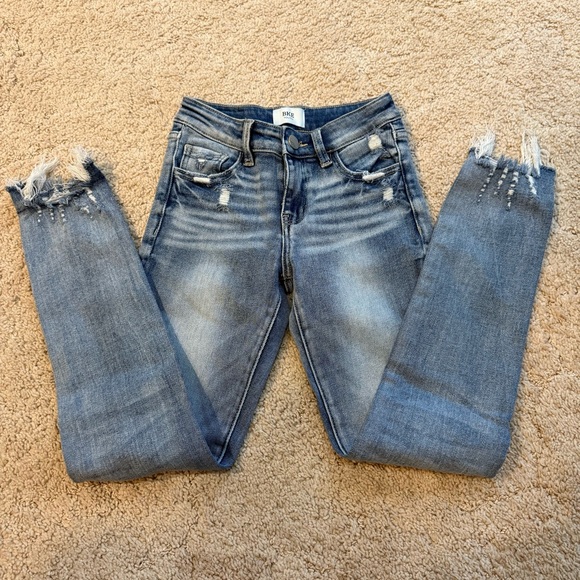BKE Blue Skinny Jeans with Distressed Details - Picture 1 of 11